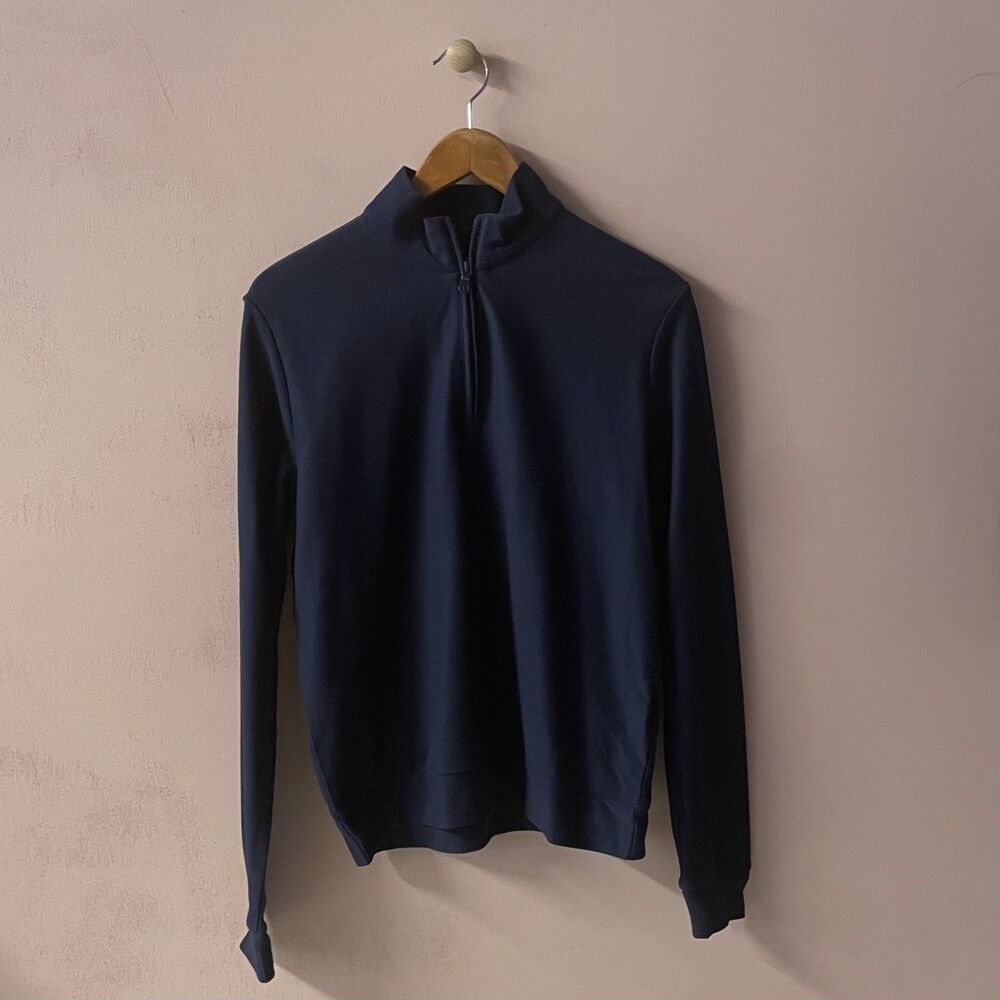 TD Thomas Dean Men's Navy Blue Quarter Zip Pullover Sweater Size M GUC